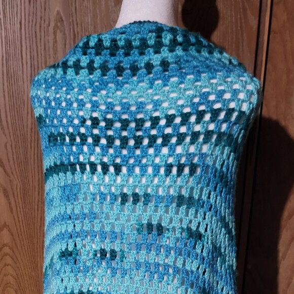Hand Crocheted Blue Shawl Wrap - Picture 12 of 14